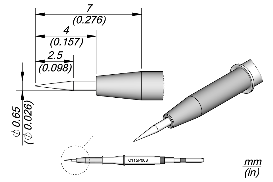 C115P008 - Conformal Coating Removal Cartridge Ø 0.65 (not for soldering)